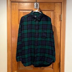 GAP mens plaid flannel button down one pocket shirt size large .